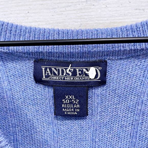 Lands End Ribbed 100% Cashmere Sweater Blue V Neck Sleeveless Mens XXL 2XL - Picture 5 of 6